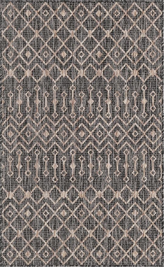 Unique Loom Outdoor Trellis Collection Area Rug - Tribal Trellis (3' 3" x 5' 3" Rectangle, Charcoal Gray/ Natural)