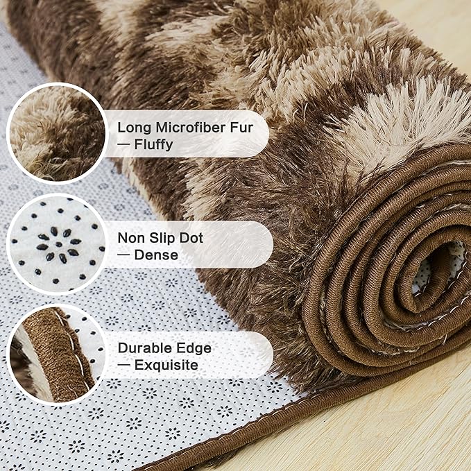 Andency 8x10 Area Rugs for Living Room, Upgrade Non-Slip Fluffy Soft Large Shag Bedroom Carpet, Tie-Dyed Brown Big Indoor Thick Nursery Rug for Kids Dorm Home Decor Aesthetic