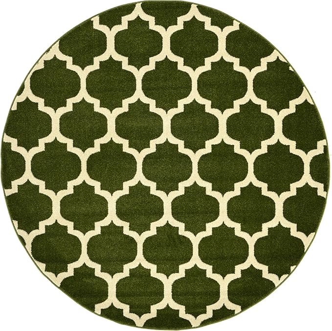 Rugs.com Lattice Collection Rug – 6 Ft Round Dark Green Medium Rug Perfect for Kitchens, Dining Rooms