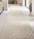 Well Woven Custom Size Hallway Stair Runner - Choose Your Length - 27 Inches Wide x 12 Feet Long Runner (27" x 12' Runner) Rug - Ivory Relajo Soft Touch, Modern Geometric - Hi-Lo Pile