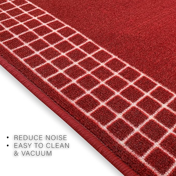 Custom Made Runner Rug for Kitchen Foyer Hallway Entry Choose Your Length 31 Inch Wide Geometric Checkered Design Red Color (12 feet x 31 Inch)