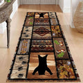 Wild Animal Bear Long Runner Rug, 2x6ft, Brown Geometric Stitching Non-Slip Kitchen Mat, Animal Bear and Plant Pine Cone Autumn Leaf Print Entrance Carpet, Southwest Country Style Indoor Decoration
