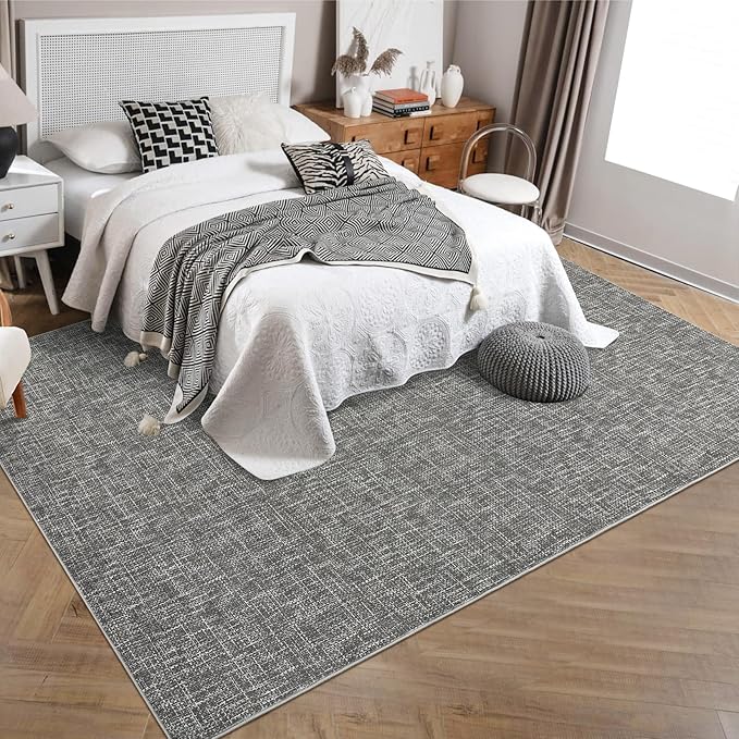 RUGSREAL Bedroom Area Rug 4x6 Modern Abstract Area Rug Stain Resistant Small Living Room Rug Contemporary Dining Room Rug Non-Slip Solid Rug Aesthetic Accent Floor Carpet for Kitchen Office, Grey