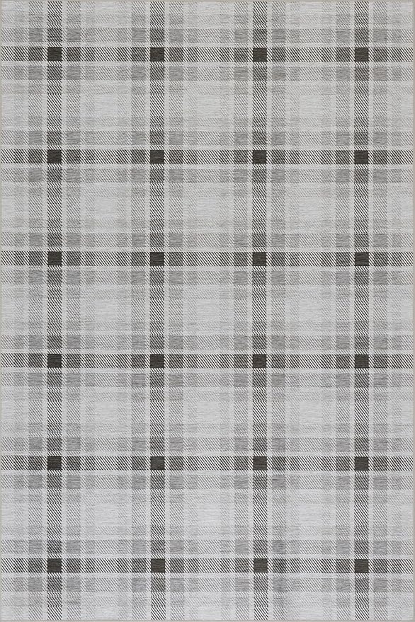 Dash & Albert Andri Plaid Black Machine Washable Rug, Runner-2.5 X 8 Feet, Black/White Plaid Pattern