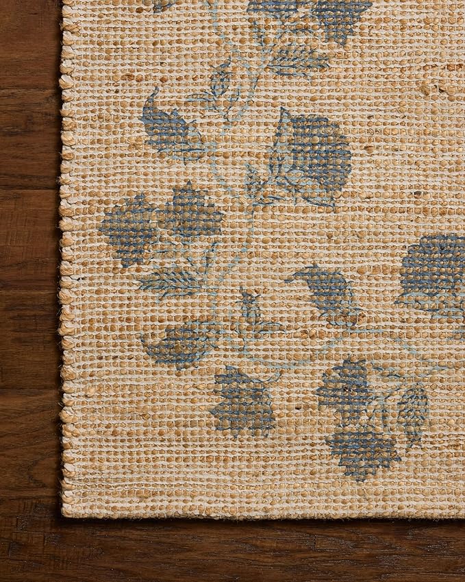 Loloi Chris Loves Julia Rue Collection RUE-05 Natural/Denim 7'-6" x 9'-6" Area Rug Jute Neutral Floral Living Room Bedroom Rug