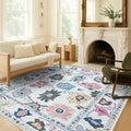 Fame Living Colorful Oushak Rug, Modern, Vintage, Turkish, Eclectic, Floral, Pastel, Washable, Area Rugs for Living Room, Dining, Bedroom, Nursery, Girls, Boys, 5'9"x8'9"