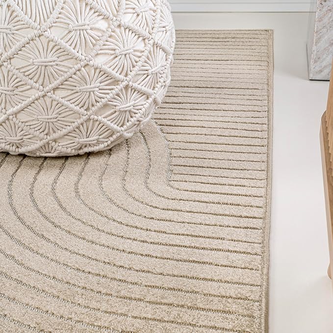 JONATHAN Y Hallie High-Low Curve Beige/Cream 8x10 Indoor/Outdoor Area Rug, Minimalist Geometric, Pet Friendly, for Patio, Backyard, Living Room, Bedroom, Office, Hose-Washable (SCN100D-8)