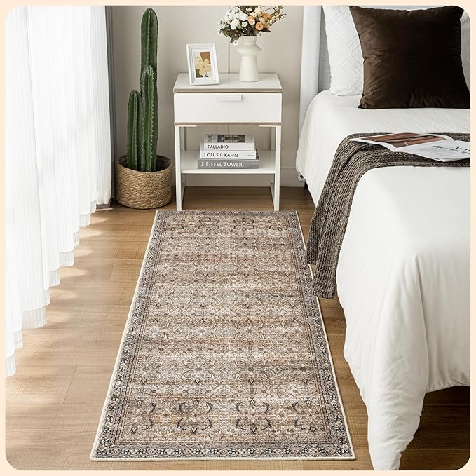 Istana Hallway Runner Rug 2.5x8 – Olive/Charcoal Entryway Rug -Silk's Soft Touch Runners for Hallways - Stylish Kitchen Runner Rug Non Slip