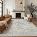8x10 Washable Vintage Area Rug for Living Room Bedroom Soft Tranditional Non Slip Large Throw Rug Lightweight Floral Low Pile Distressed Carpet Office Playroom Dining Room