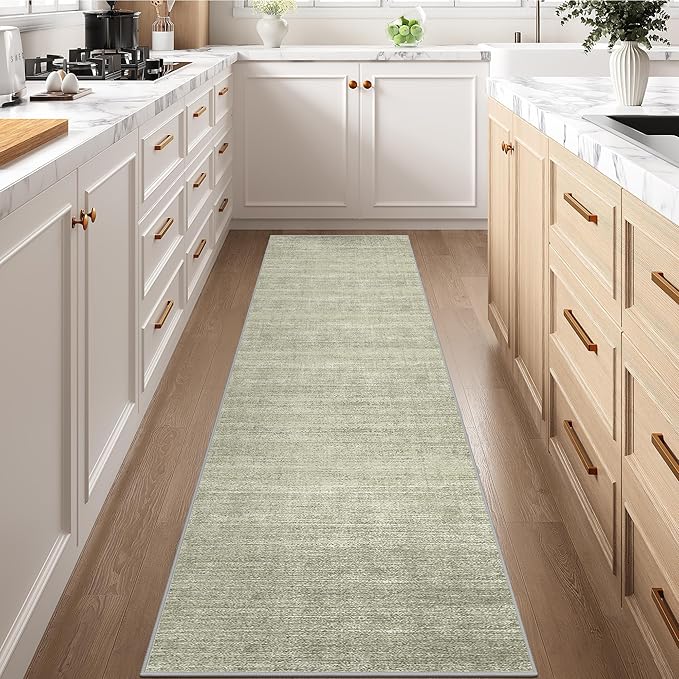 Art&Tuft Non-Slip Runner Rug - 2x8 Runner Rug Washable Low-Pile Rugs Runners, Soft Distressed Carpet Runner for Bedroom Bathroom Kitchen Laundry Living Room, Green