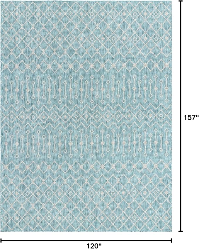 Unique Loom Outdoor Trellis Collection Area Rug - Tribal Trellis (10' x 13' 1" Rectangle, Aqua/ Ivory)