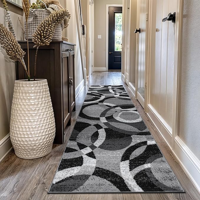 Rugshop Contemporary Abstract Circles Perfect for high Traffic Areas of Your Living Room,Bedroom,Home Office,Kitchen Runner Rug 2'7" x 10' Gray