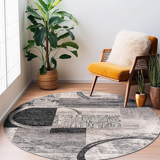 Rugshop Contemporary Abstract Circle Design Soft Area Rug 6' 6" Round Cream