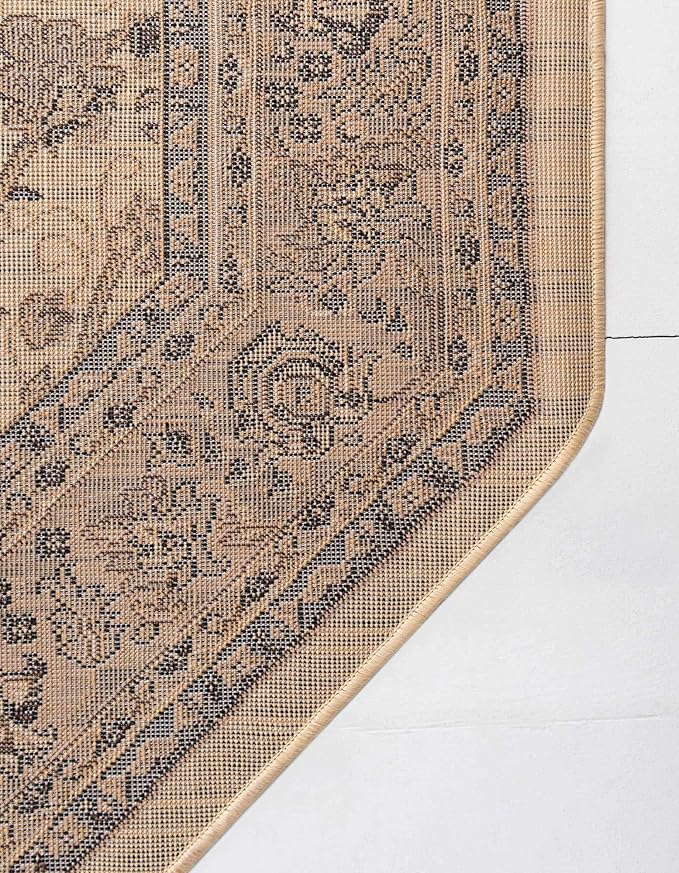 Unique Loom Sialk Hill Collection Area Rug - Washington (7' 10" Octagon Ivory/Black)