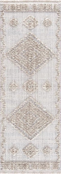 Hauteloom Ampusungan Hallway, Kitchen Runner Rug - Geometric - Charcoal, Cream, Beige - 2'7" x 10'