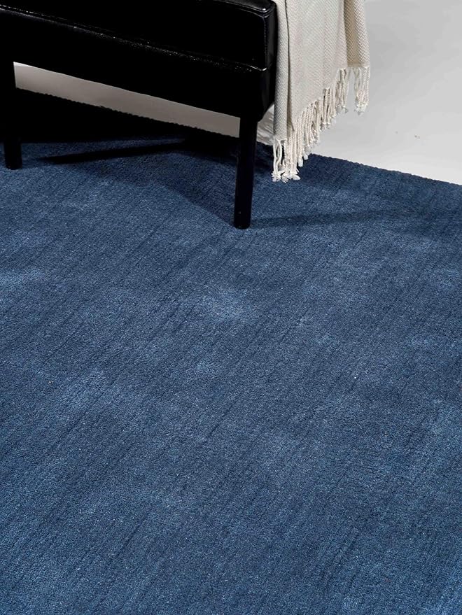Hand Knotted Loom Wool ECO-Friendly Area Rugs - 8'x11', Rectangle, Blue Color, Solid Plain Design, High Pile Handmade Anti Skid Area Rugs for Living Room, Bed Room (L00111)
