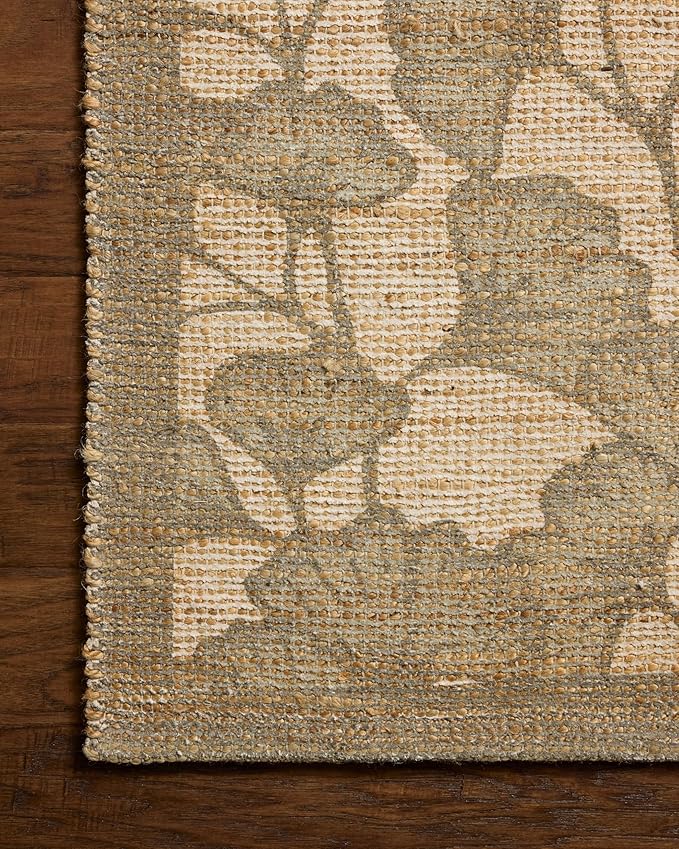 Loloi Chris Loves Julia Rue Collection RUE-02 Olive/Sage 8'-6" x 11'-6" Area Rug Jute Neutral Floral Living Room Bedroom Rug