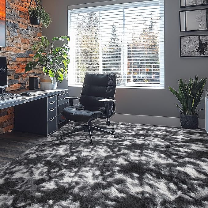 Andency Soft Area Rugs for Living Room Bedroom, 4x6 Fluffy Shaggy Bedside Rug, Non-Slip Large Shag Fuzzy Plush Carpets for Bedroom Kids Dorm Nursery Home Decor Aesthetic, Tie-Dyed White Black