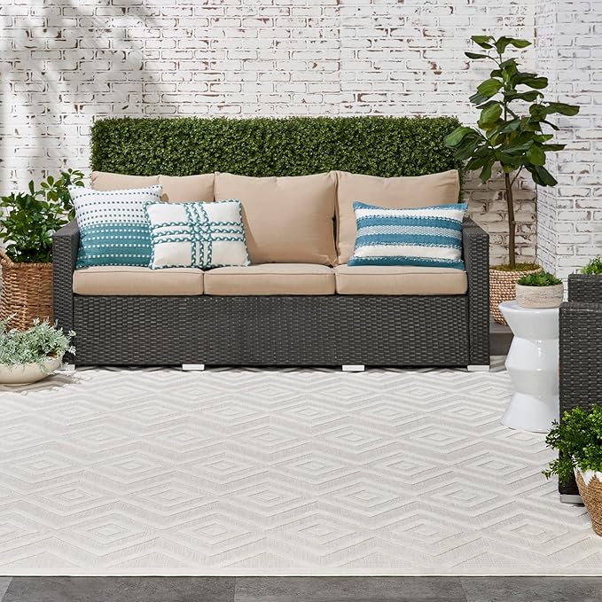 Nourison Home Versatile Ivory White 7' x 10' Area Rug - Easy Clean, Non Shedding, Bed Room, Living Room, Dining Room, Kitchen (7' x 10')