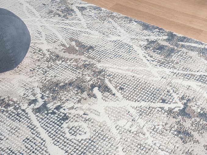 Adel Modern Area Rug for Living Room, 6x9 Rustic Distressed Abstract Blue Rug, Medium Pile Stain Resistant Carpet for Bedroom, Dining Room or Kitchen (6' x 9', Blue)