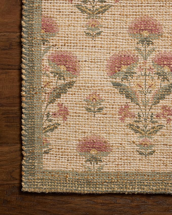 Loloi Chris Loves Julia Rue Collection RUE-01 Sage/Blush 2'-3" x 3'-9" Accent Rug Jute Neutral Floral Living Room Bedroom Rug