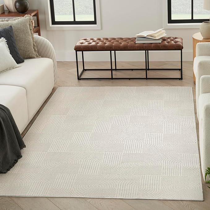 Nourison Home Textured Home Ivory 7'10" x 9'10" Area Rug - Easy Clean, Non Shedding, Bed Room, Living Room, Dining Room, Kitchen (8' x 10')