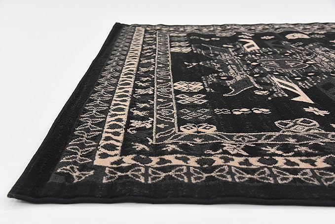Unique Loom Taftan Collection Border Geometric Tribal Inspired Design Area Rug (6' 0 x 9' 0 Rectangular, Black/ Gray)