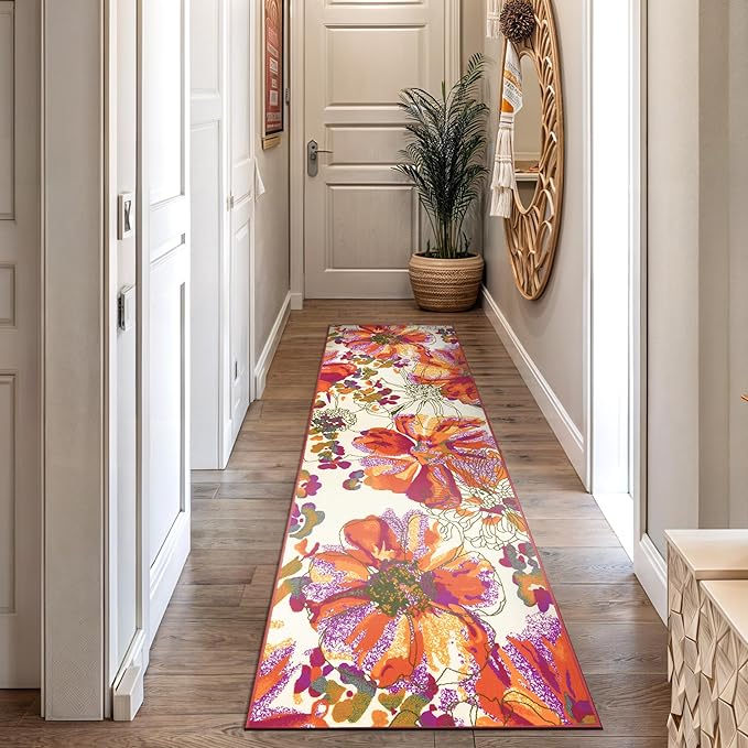 Rugshop Multi Bright Flowers Non Slip Non-Shedding Runner Rug for Hallway, Corridor and Kitchen, 2'7" x 12'
