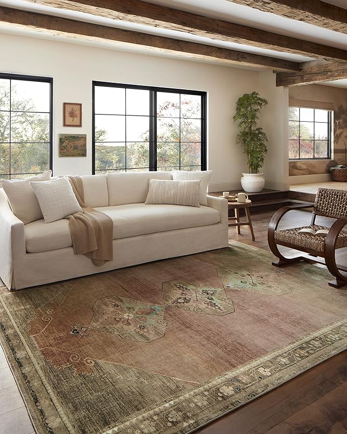 Loloi Magnolia Home by Joanna Gaines Sinclair Collection SIN-06 Clay/Tobacco 3'-6" x 5'-6", .25" Pile Height, Machine Washable, Accent Rug