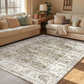 jinchan Fiora Vintage Floral 5x7 Area Rugs for Bedroom - Machine Washable Distressed Design Stain Resistant Boho Carpet Ultra-Thin Low Pile Non-Slip Rug for Living Room Dining Room (5'x7', Taupe)