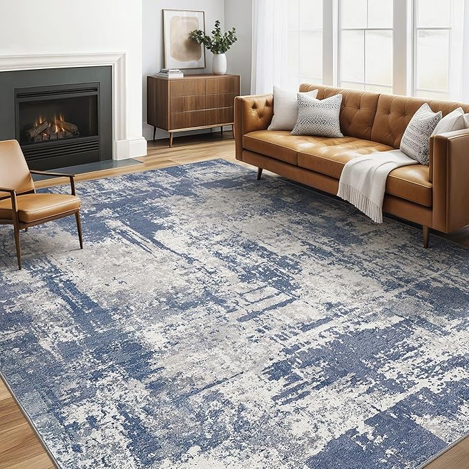 Area Rug Living Room Rugs: 5x7 Washable Large Abstract Modern Soft Stain Resistant Indoor Floor Non Slip Accent Carpet for Bedroom Nursery Playroom Dining Room Office Dorm Home House- Navy Grey