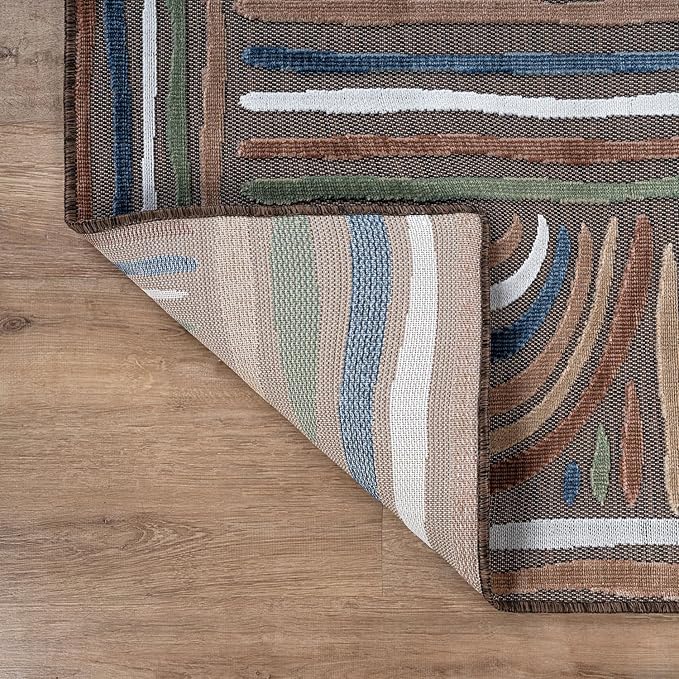 CAMILSON Indoor Outdoor Rug, Brown 6x9 Geometric Arch Striped Area Rugs for Patio and Home Areas, Easy-Cleaning Non-Shedding Living Room, Garden and Deck Washable Outside Carpet (6 x 9)