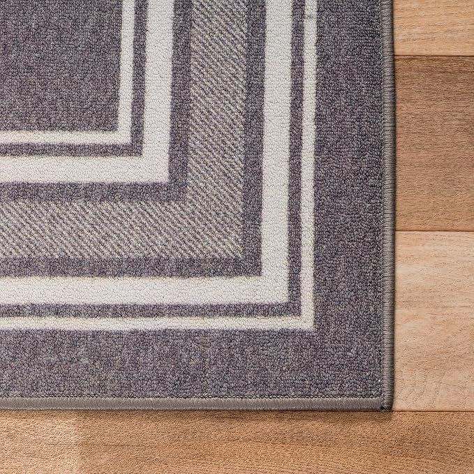 Beverly Rug Non Slip Area Rugs 3x3 Modern Bordered Non Skid Rubber Backing Soft Area Rug for Living Dining Room Easy to Clean Non Shedding Kitchen Bedroom Indoor Carpet 3 x 3 Gray