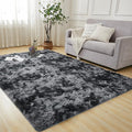 Andency 8x10 Area Rugs for Living Room, Upgrade Non-Slip Fluffy Soft Large Shag Bedroom Carpet, Tie-Dyed Dark Grey Big Indoor Thick Nursery Rug for Kids Dorm Home Decor Aesthetic