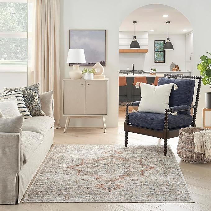 Nourison Home Astra Machine Washable Traditional Grey/Multi 6'7" x 9' Area Rug, Easy Cleaning, Non Shedding, Bed Room, Living Room, Dining Room, Kitchen (7x9)