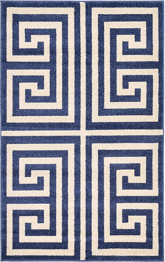 Unique Loom Athens Collection Classic Geometric Modern Border Design Area Rug (3' 3 x 5' 3 Rectangular, Navy Blue/ Beige)