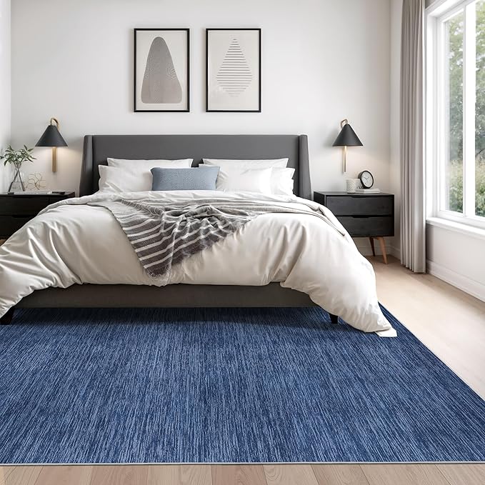 Valenrug Washable Rugs 8x10 - Non Slip 8x10 Area Rugs for Living Room, Stain Resistant Area Rugs for Bedroom, Foldable Machine Washable Area Rug(8'x10', Navy)