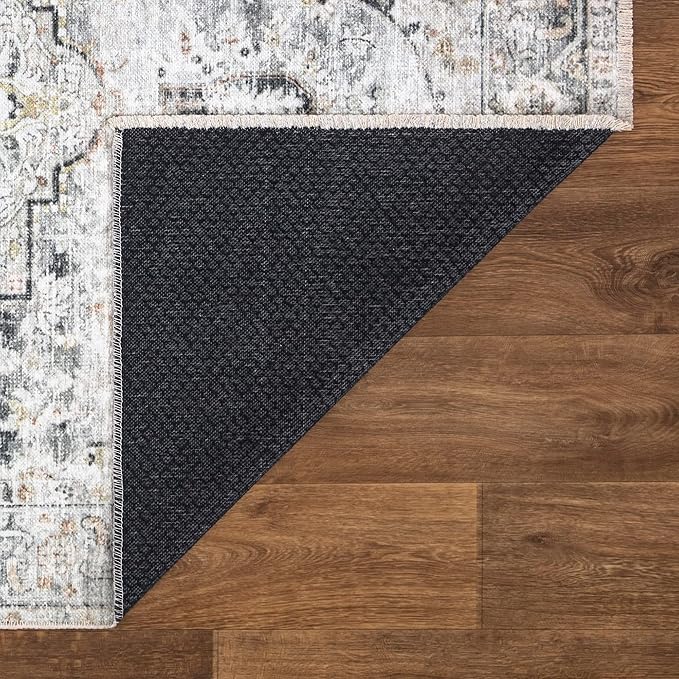 Bloom Rugs Caria Washable Non-Slip 6x9 Rug - Ivory/Gray/Caramel Traditional Area Rug for Living Room, Bedroom, Dining Room, and Kitchen - Exact Size: 6' x 9'
