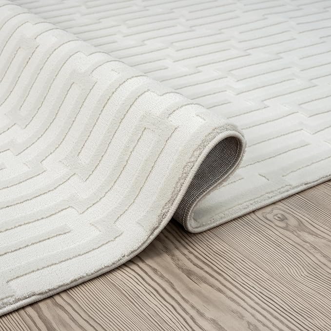 Abani Cream Area Rug for Living Room, Bedroom -Geometric Pattern - 4 x 6 -Durable & Easy to Clean