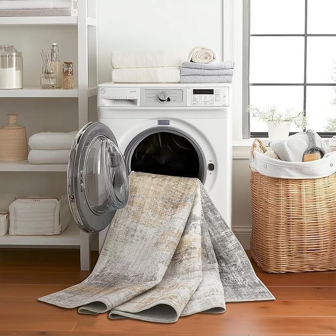 ReaLife Rugs Machine Washable Area Rug Runner - Living Room Bedroom Bathroom Kitchen Entryway Office - Padded Low Pile Stain Resistant Premium - Modern Abstract Contemporary - Quinn - Beige 2'6" x 6'