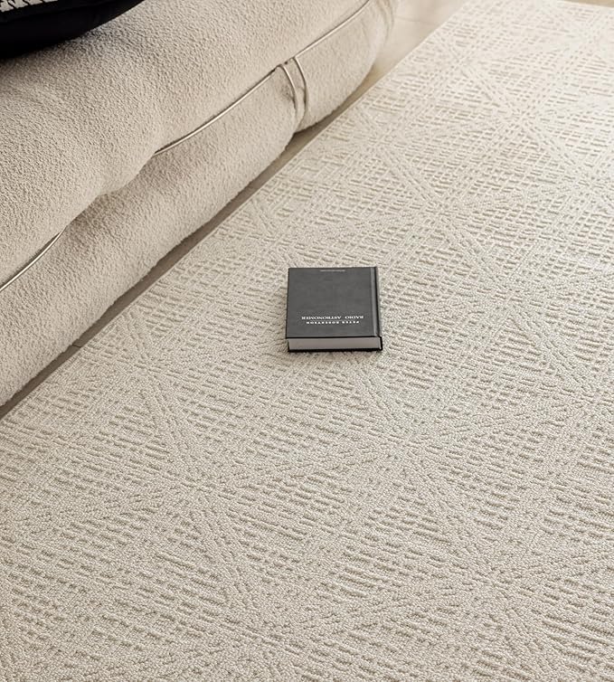 jxgzyy Beige Area Rug, 0.36'' Thick Low Pile Textured Rug, Modern Aesthetic Solid Carpet for High Traffic Area, Stain-Resistant Kitchen Rug with Non-Slip Backing, 5x7