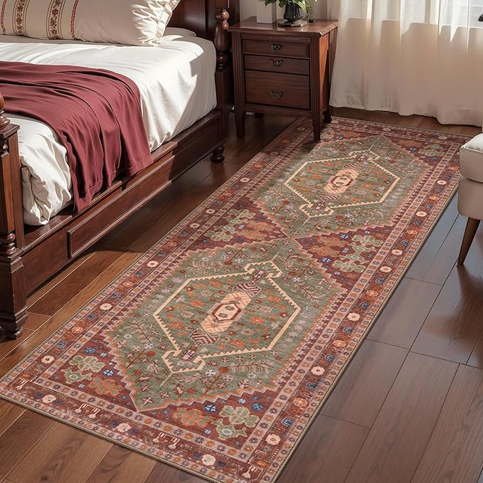 Ciicool 2x5ft Runner Rug, Hallway Wahshable Rug Vintage Kitchen Carpet for Entrance Bedroom Bedside Living Room Kitchen Laundry Bathroom Decor