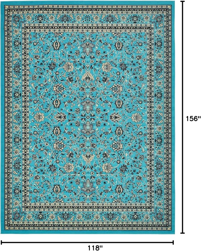 Rugs.com Yasmin Collection Rug – 10' x 13' Turquoise Medium Rug Perfect for Living Rooms, Large Dining Rooms, Open Floorplans