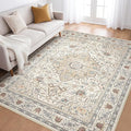 6x9 Area Rugs Living Room: Washable Boho Large Neutral Vintage Soft Rug Stain Resistant Farmhouse Non Slip Indoor Floor Carpet for Bedroom Nursery Kids Playroom Office Dining Room- Cream Blue