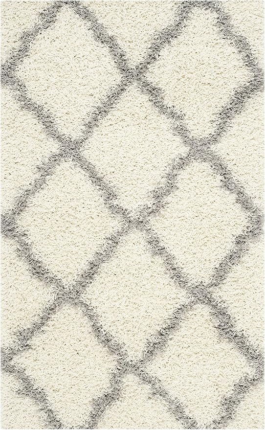 SAFAVIEH Dallas Shag Collection Accent Rug - 2'3" x 4', Ivory & Grey, Trellis Design, Non-Shedding & Easy Care, 1.5-inch Thick Ideal for High Traffic Areas in Entryway, Living Room, Bedroom (SGD257F)