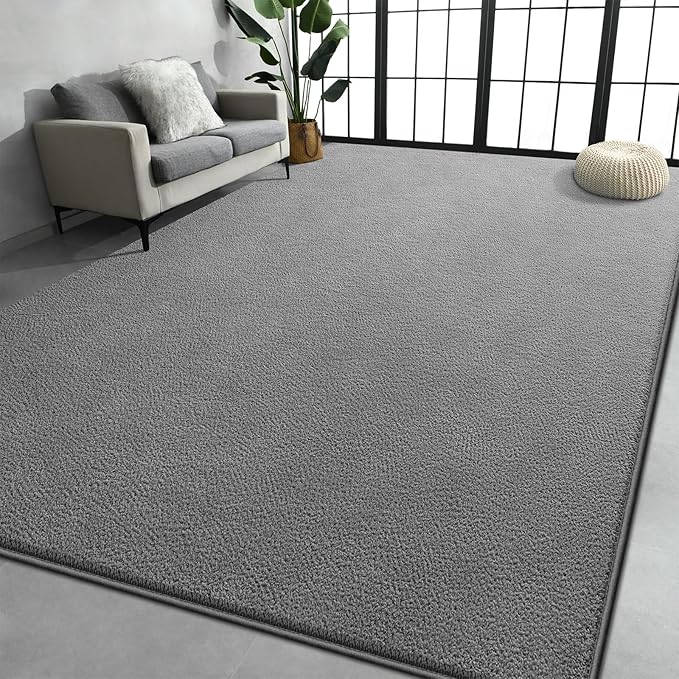 Large Area Rugs for Living Room Bedroom, 5x8 Feet Grey Rug, Minimalist Modern Shag Rug, Soft Thick Comfy Memory Foam Indoor Carpet, Non-Slip Washable Rug for Boys Girls Dorm Nursery Room Home Decor