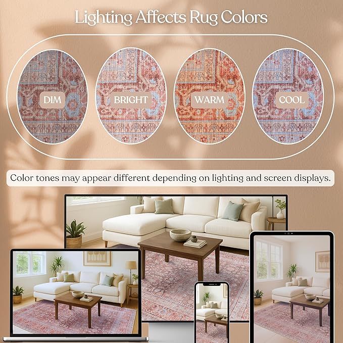 Fame Living Washable Area Rug. Modern Farmhouse. Vintage. Turkish. Bohemian. Distressed. Oriental. Traditional. Rugs for Living Room. Dining. Bedroom. Office. Entryway. Foyer. (860TT, 9'5" x 14')