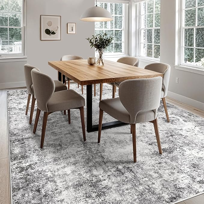 5x7 Area Rug Living Room Rugs - Washable Neutral Modern Abstract Soft Thin Large Rug Indoor Floor No Slip Rug Carpet for Bedroom Under Dining Table Home Office Decor - Grey