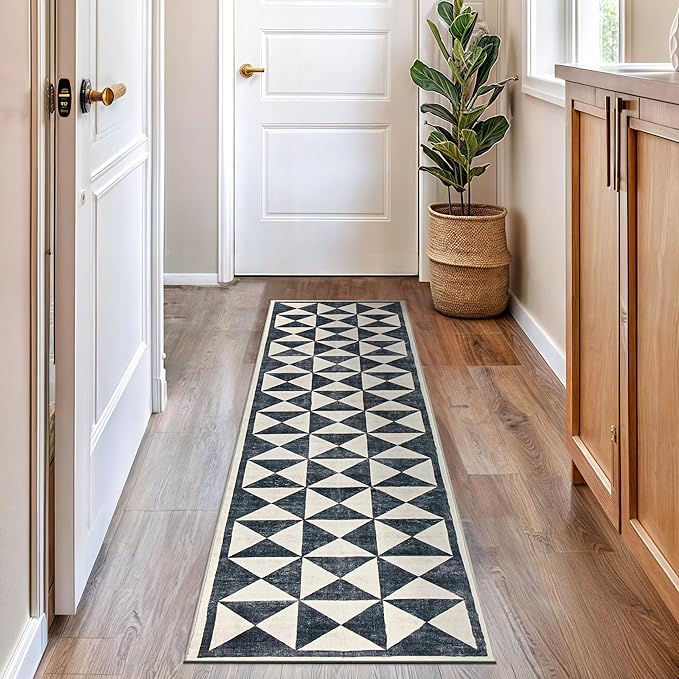 Rugshop Geometric Diamond Washable Non Slip Runner Rug 2' x 8' Cream
