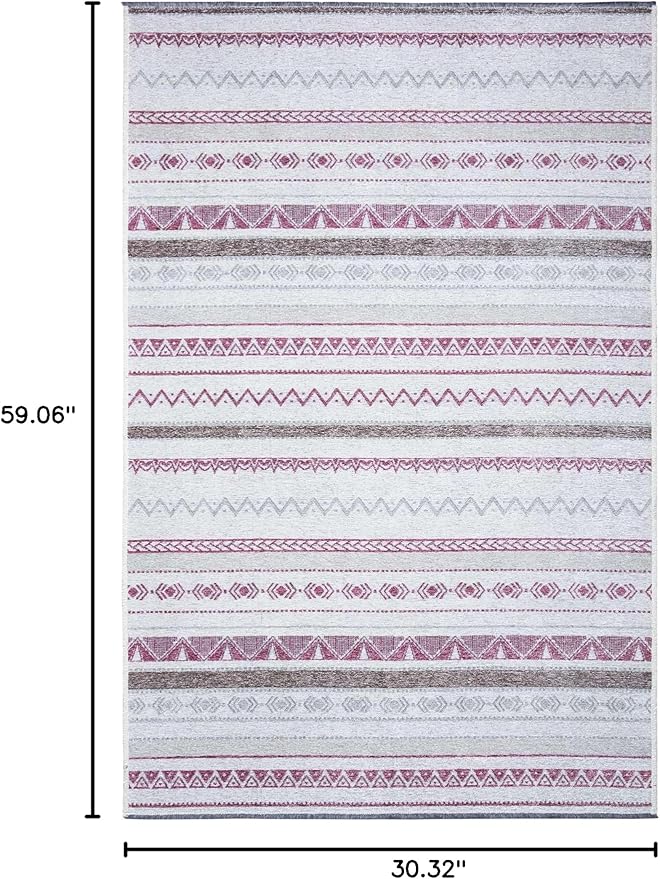 Alfa Rich 3x5 Mauve Off White Washable Area Rugs for Living Room Bedroom Kitchen Decor Cotton Runner